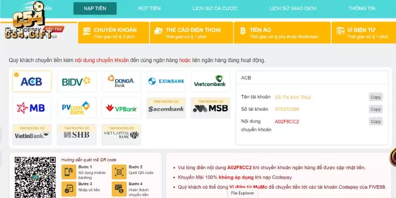 Những điều kiện cần đảm bảo để nạp tiền C54 
