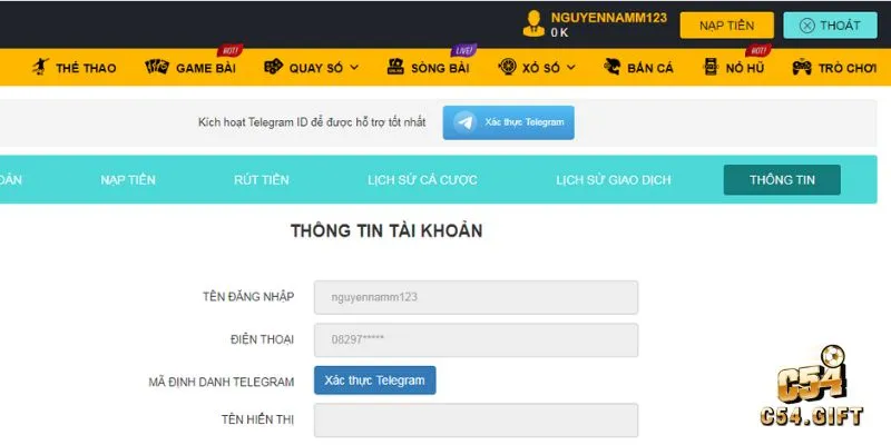 Hoạt động thu thập dữ liệu người dùng trên trang C54