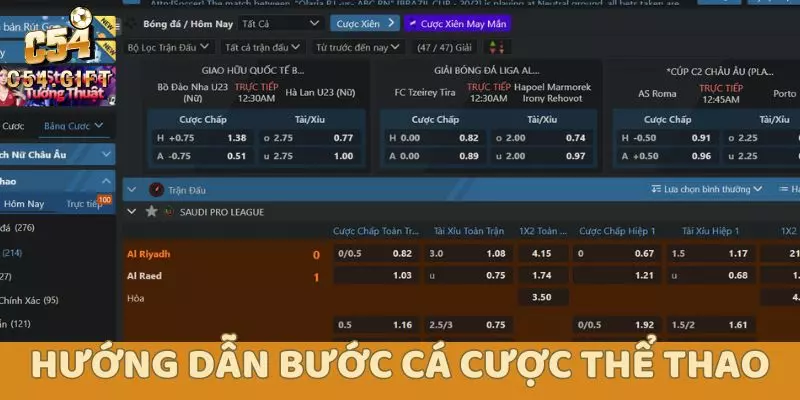 Hướng dẫn các bước vào cá cược thể thao tại C54